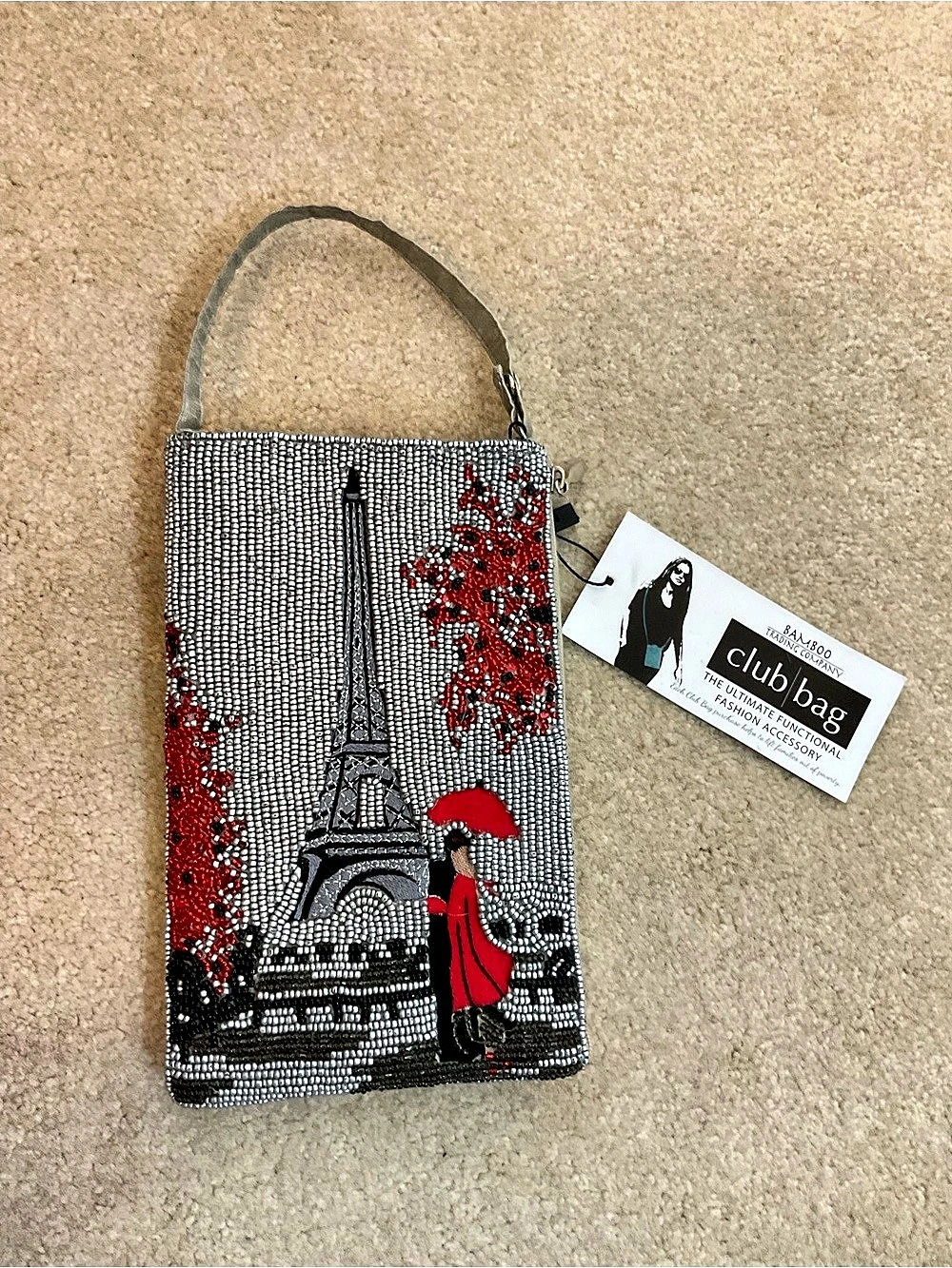 Bamboo Trading Company Paris Eiffel Tower Club Bag Gray & Red